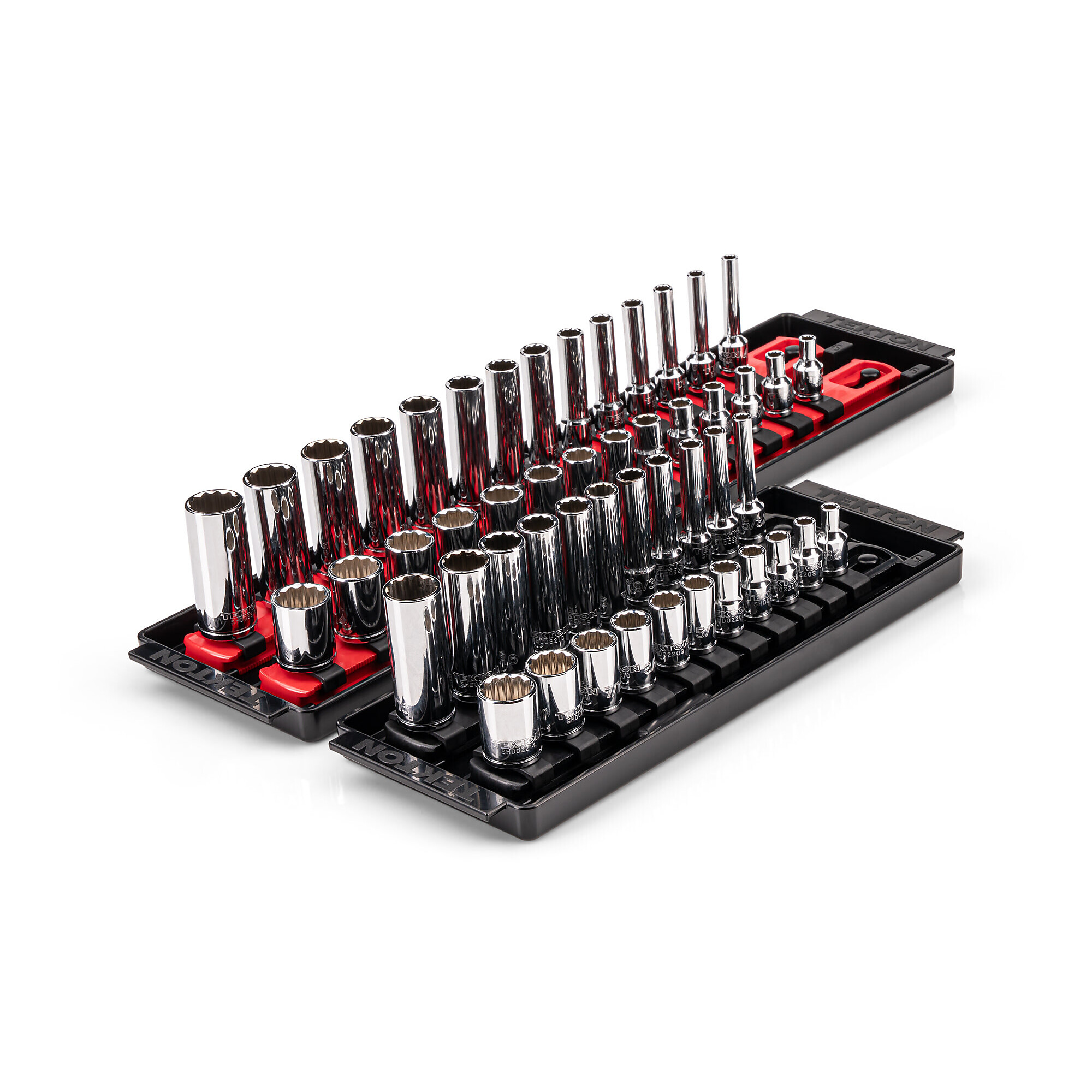 TEKTON 1/4 Inch Drive Shallow and Deep 12-Point Socket Set with Rails and Trays, 50-Piece (5/32 - 9/16 in., 4 - 15 mm) | SHD90216